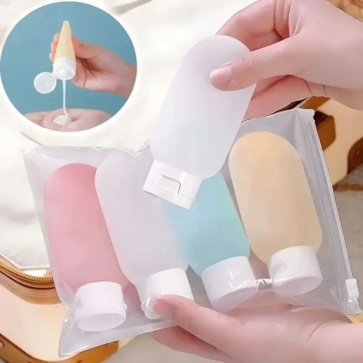 4Pcs Travel Bottles Set Refillable Bottle Cosmetic Containers 60ml Cream Lotion Shampoo Travel Dispenser Squeeze Tube Makeup