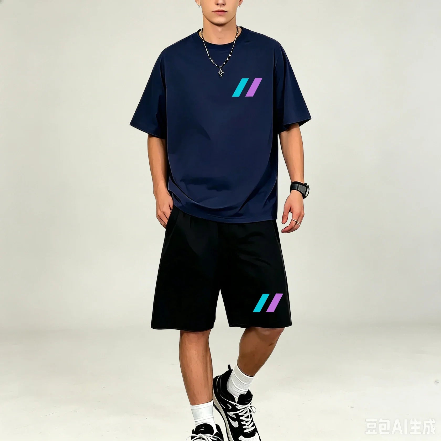Men T‑Shirts Sets 2‑Piece Suits Relax‑Fit Short‑sleeve Tee And Pocket‑Shorts Sets Breathable Street‑Style T‑Shirts Sets For Guys