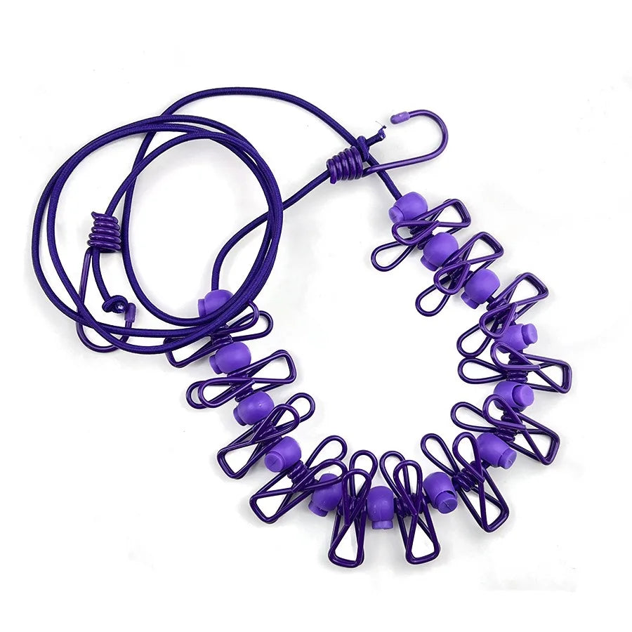 1.8M Outdoor Camping Non-slip Stretch Clothesline with 12Clips Travel Stretchy Clothesline Sock Line Hanging Laundry Drying Rope