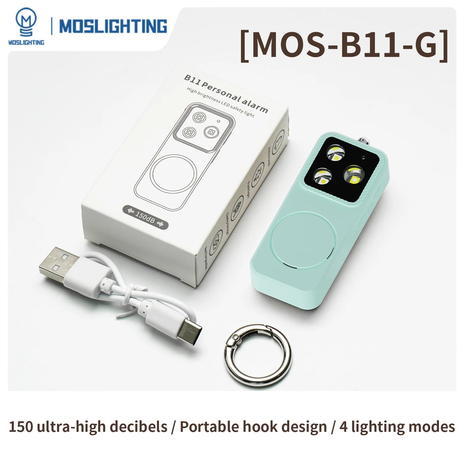 MOSLIGHTING Personal Self Defense Alarm 150db for Girl Women Security Alarm with SOS Lighting Anti-wolf Keychain Emergency Alarm
