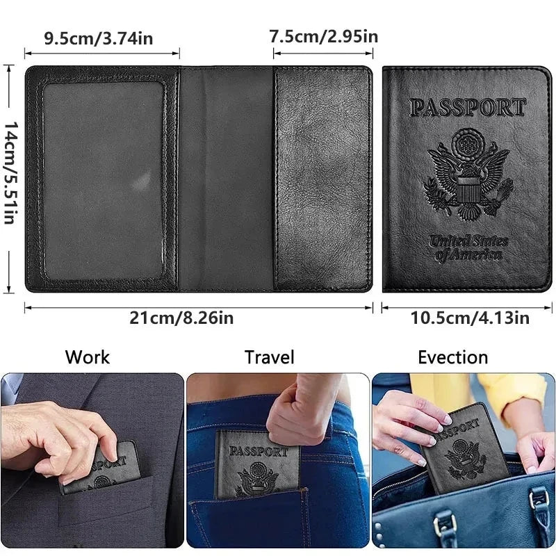 Leather Passport Holder Wallet RFID Blocking Card Case Travel Essentials International Travel Accessory