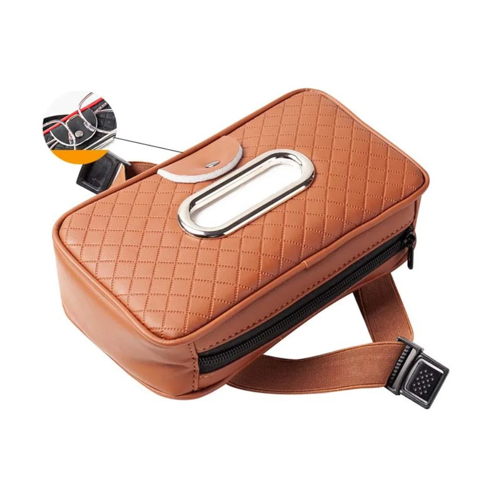 Thickened Car Visor Tissue Box Multi-Functional PU Leather Car Center Console Tissue Dispenser Space Saving with Glasses Clip