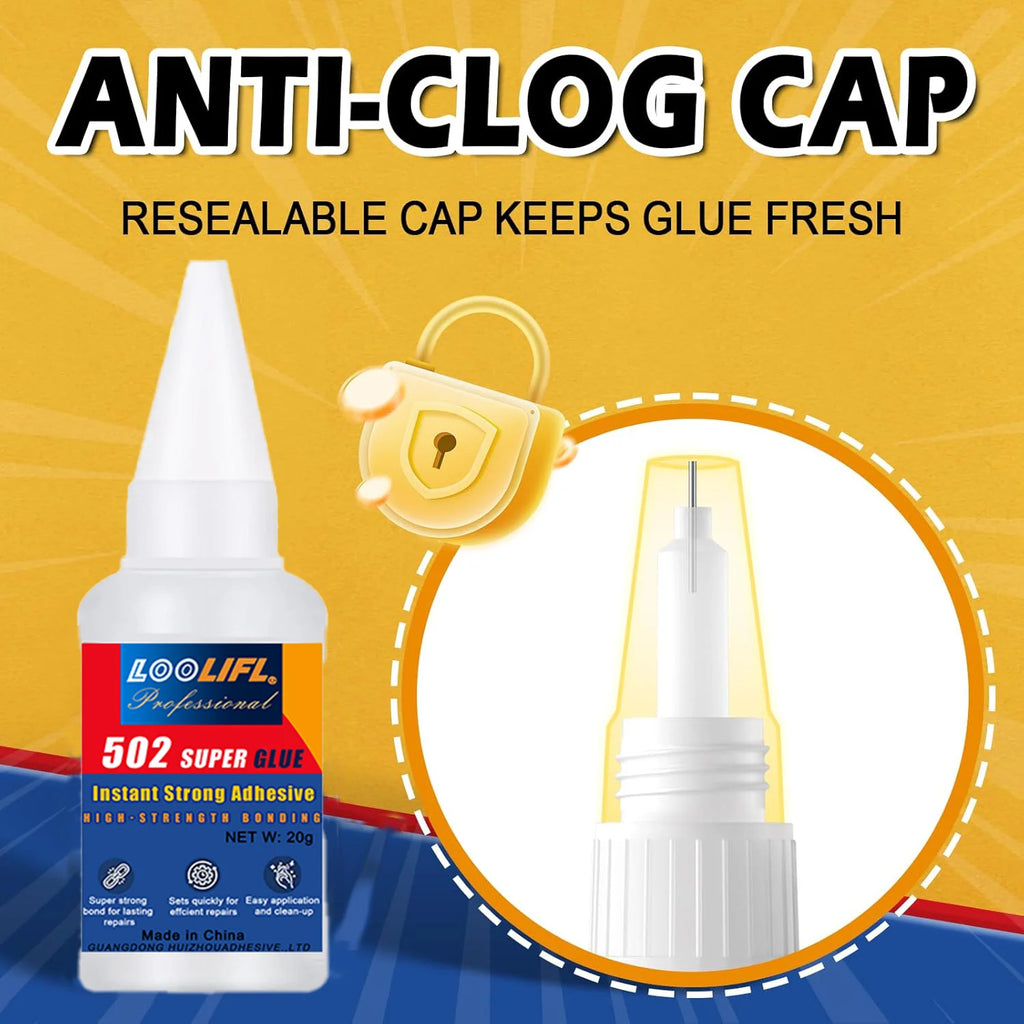 LOOLIFL- super cyanoacrylate strong glue, 10 seconds adhesion, waterproof, such as plastic, metal, wood, rubber, ceramics.