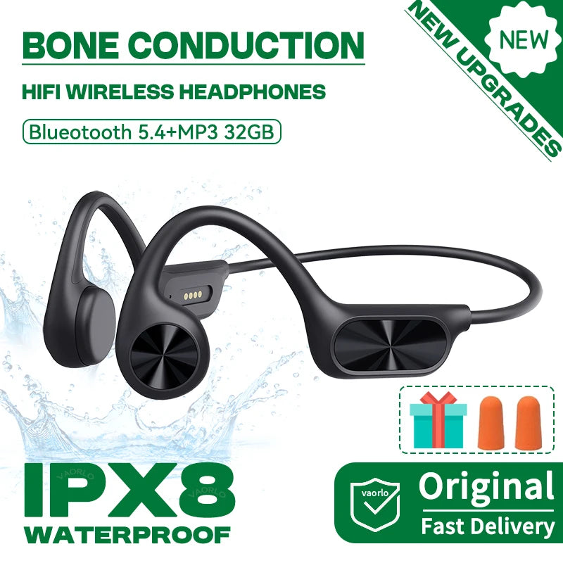 New IPX8 Waterproof Bone Conduction Headphones Bluetooth 5.4 Wireless Swimming Hifi Headset 32GB MP3 Sport Handsfree With Mic