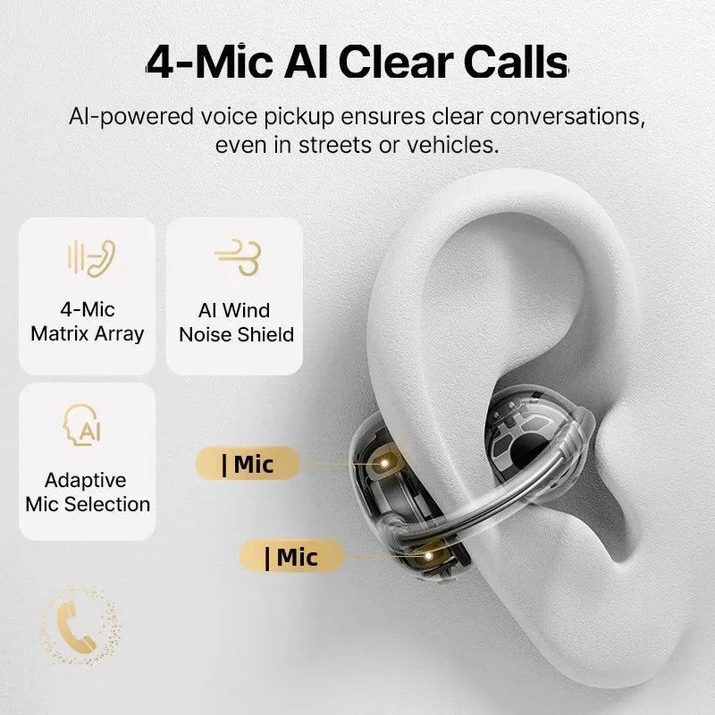 Baseus Bowie MC2 AIR Clip-on TWS Earbuds Ear Clips Wireless Earphones Bluetooth 6.0   Open Earrings 4 Mic ENC Sports Headphones