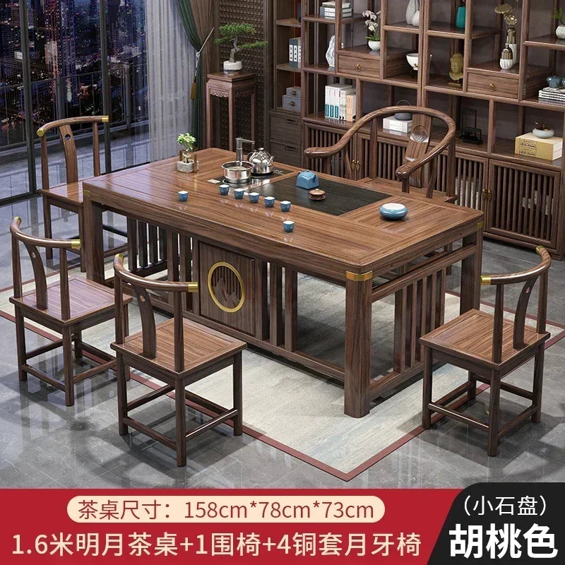 r5.13  solid wood tea table and chair combination one table five chairs coee table tea set household kung fu tea