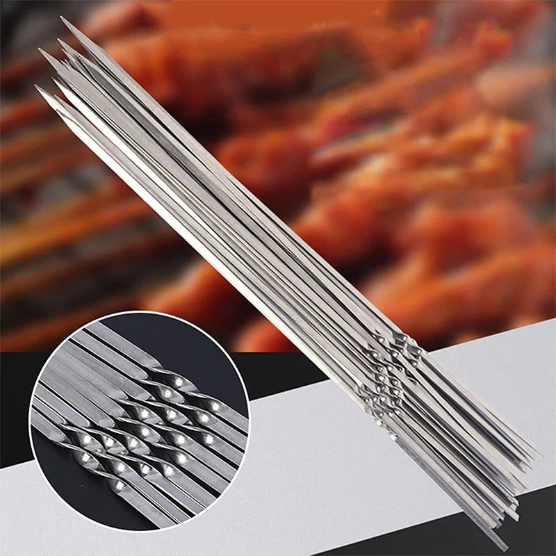 10/50Pcs Stainless Steel Barbecue Skewer Reusable BBQ Skewers Kebab Iron Stick For Outdoor Camping Picnic Tools Cooking Tools