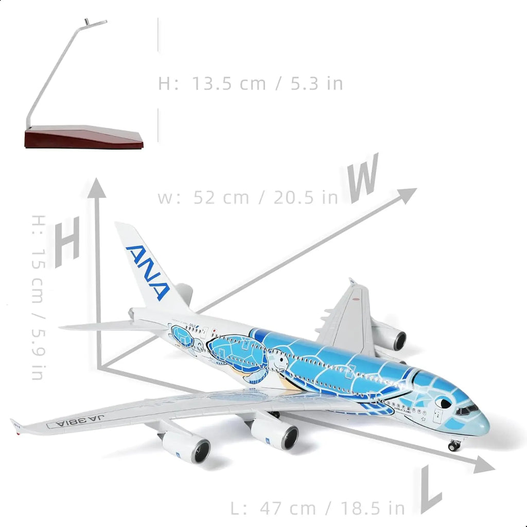 1/160 A380 for ANA Blue Turtle Airplane Model Kits(18 inches) with Display Stand for Adult Aviation Gifts or Aircraft Collection