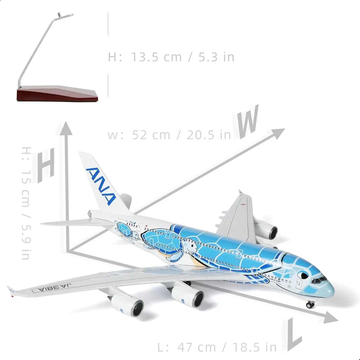 1/160 A380 for ANA Blue Turtle Airplane Model Kits(18 inches) with Display Stand for Adult Aviation Gifts or Aircraft Collection