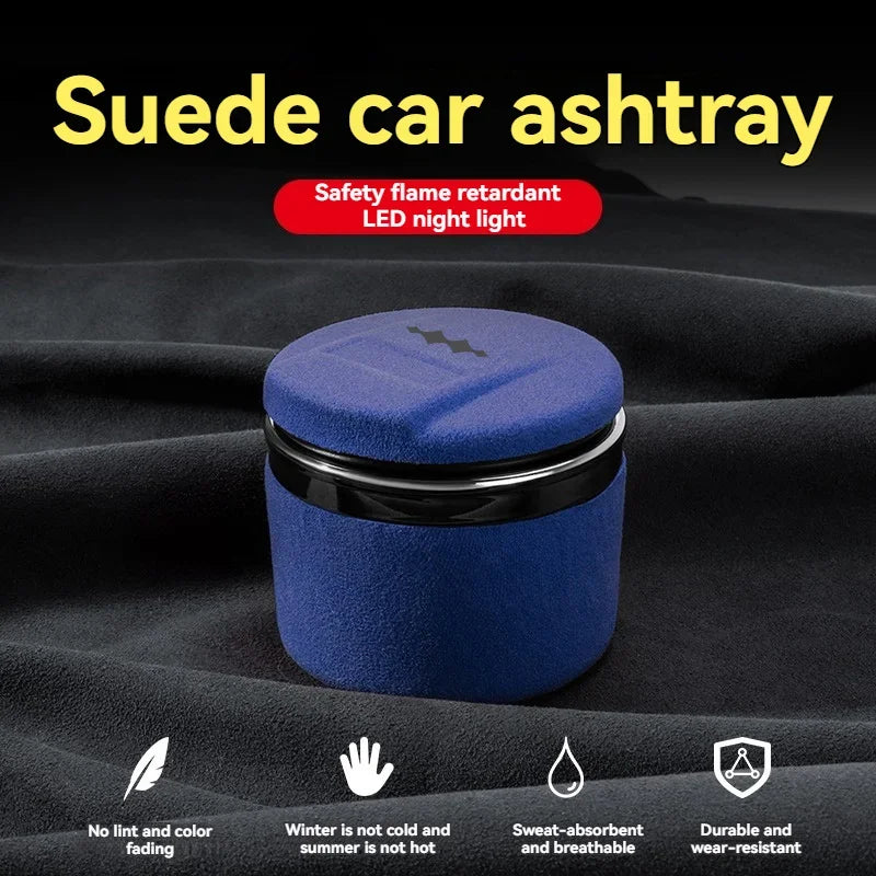 Car Suede Ashtray With Blue-Ray LED Light Creative Ceramic Ashtray Cigarette Holder with logo For BYD Equation Leopard 5 2023 +