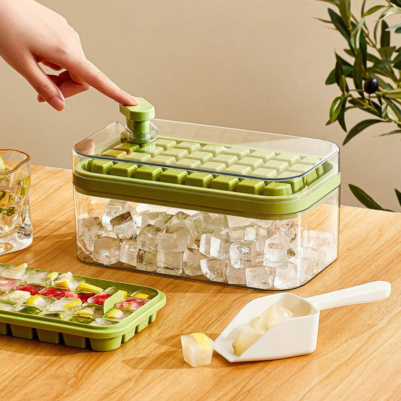 32/64 Grids Ice Cube Maker Ice Storage Box with Lid Pressing Ice Molds Silicone Ice Cube Tray One Button Release Ice Cube Mold