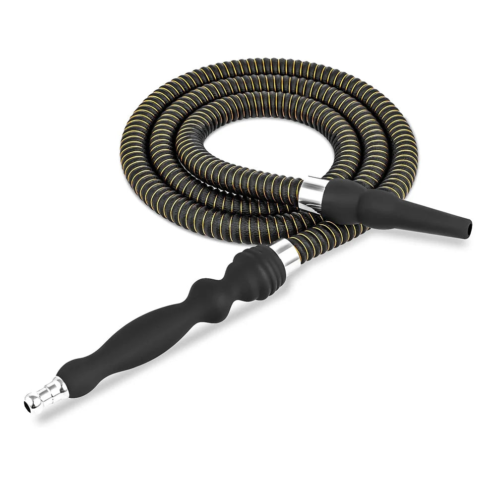 60inch Length Hookah Hose Washable Soft Touch Rubber Handle Alloy Tip Leather Wrapped Black Hookah Hose