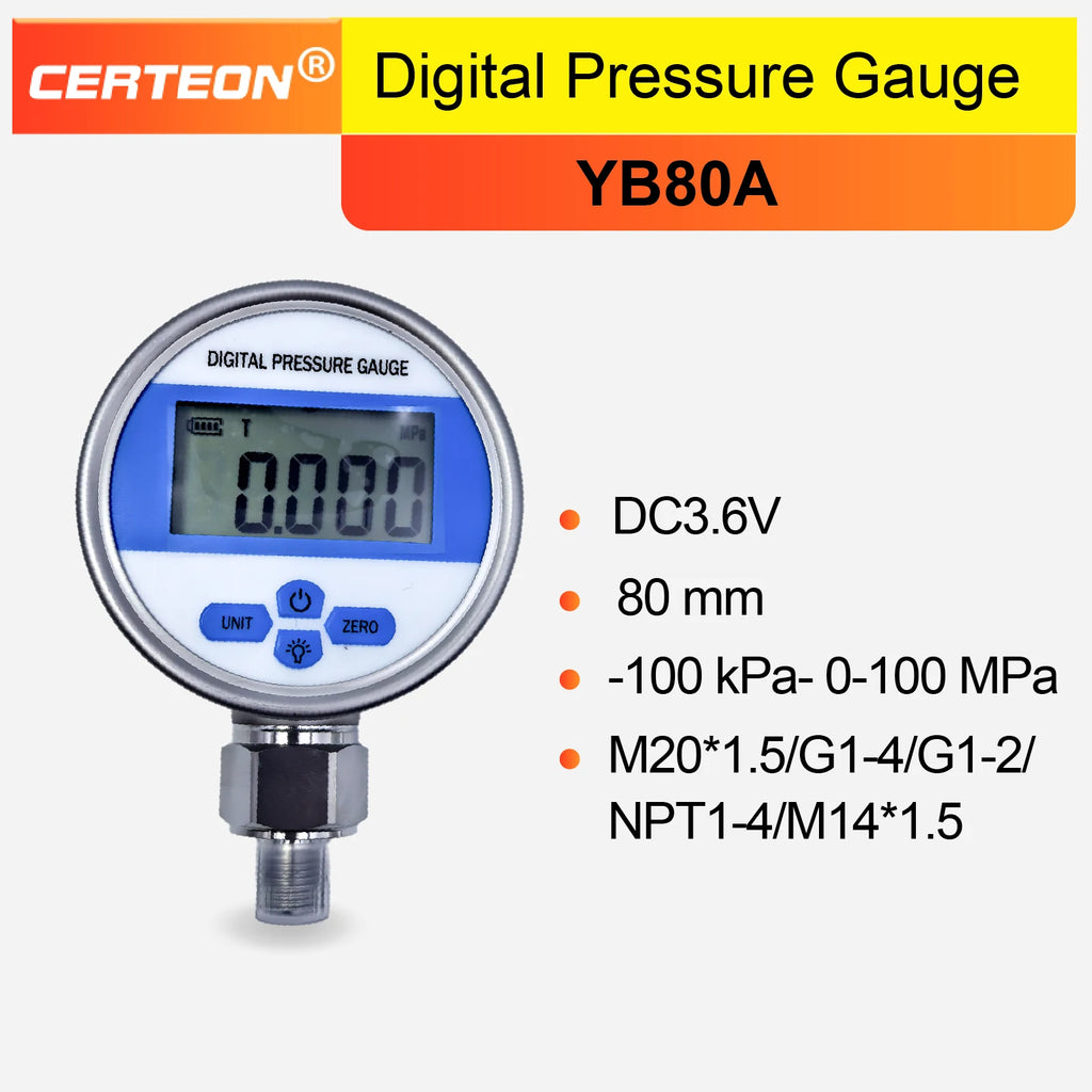 YB80A Digital Pressure Gauge High Accuracy Electronic Pressure Gauge Vacuum Positive Negative Peak Hold LCD