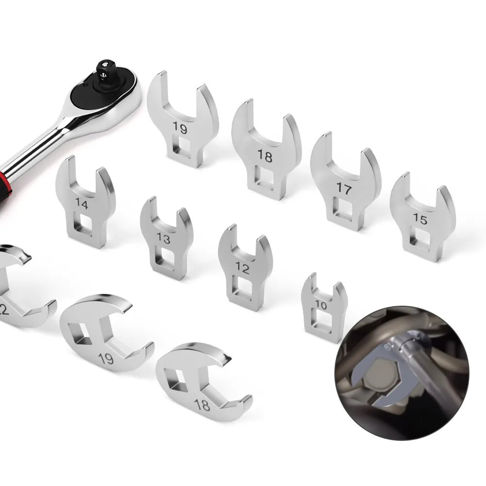 10Pcs 3/8Inch Drive Crowfoot Wrench 10-22mm Open End Spanner For Torque Wrench Maintenance Wrench Tool Adapters