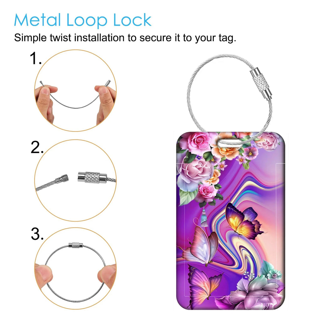 Purple Creative Art Style Luggage Tag for Suitcases Travel ID Bag Tag for Women Backpacks Address Holder Baggage Boarding