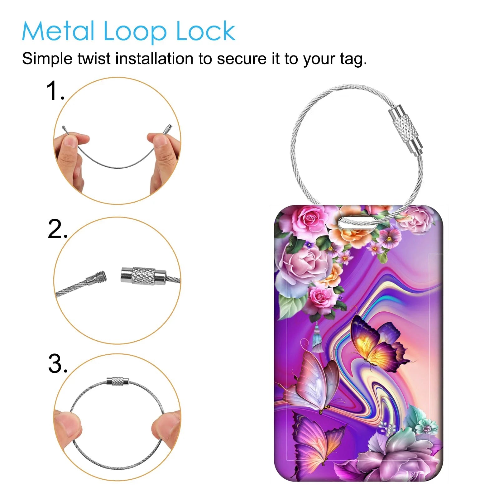 Purple Creative Art Style Luggage Tag for Suitcases Travel ID Bag Tag for Women Backpacks Address Holder Baggage Boarding