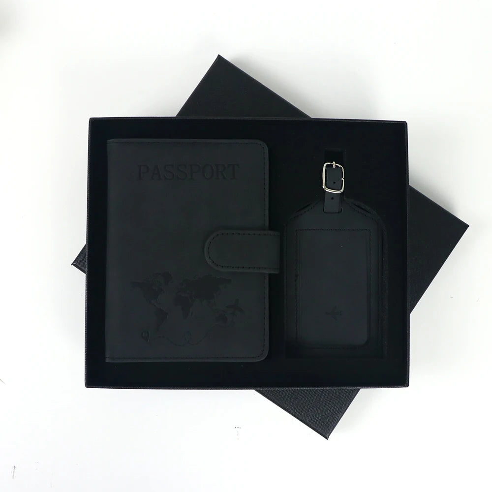 Customized Name Anti-Magnetic Passport Book Luggage Tag Set, PU Leather Passport Holder with Magnetic Fasteners, Passport Bag