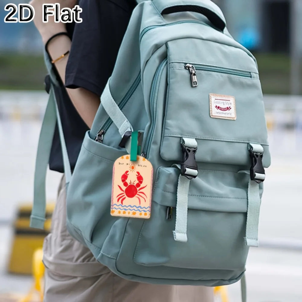 Crab Pattern Leather Luggage Tag Travel Luggage Identifier with Strap for Suitcase Baggage Bag Accessories Travel Essentials