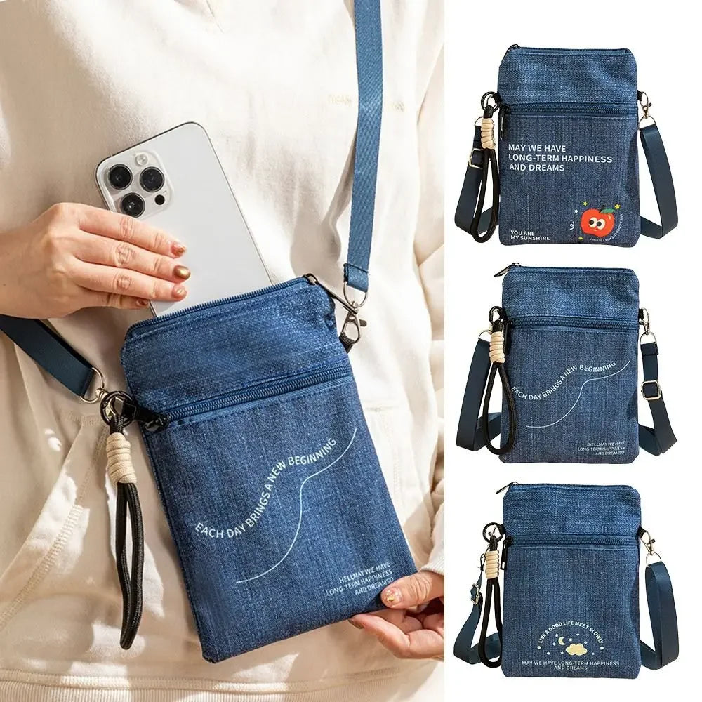 Portable Oxford Cloth Mobile Phone Bag Cartoon Multiple Compartments Shoulder Bag Adjustable Crossbody Bag Travel
