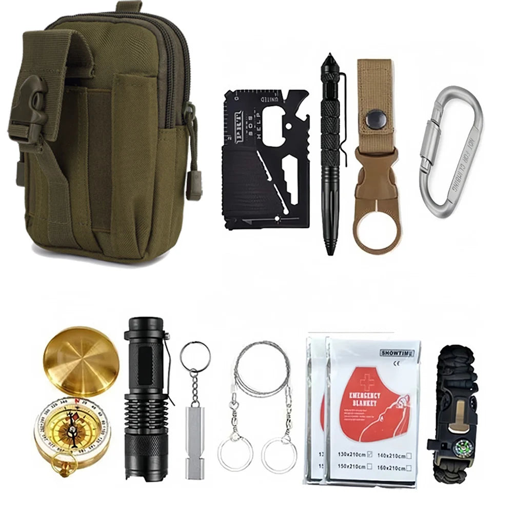 Outdoor Adventure Survival Kit SOS Emergency First Aid Kit Camping Equipments Medical Bag Self-defense EDC Pouch IFak