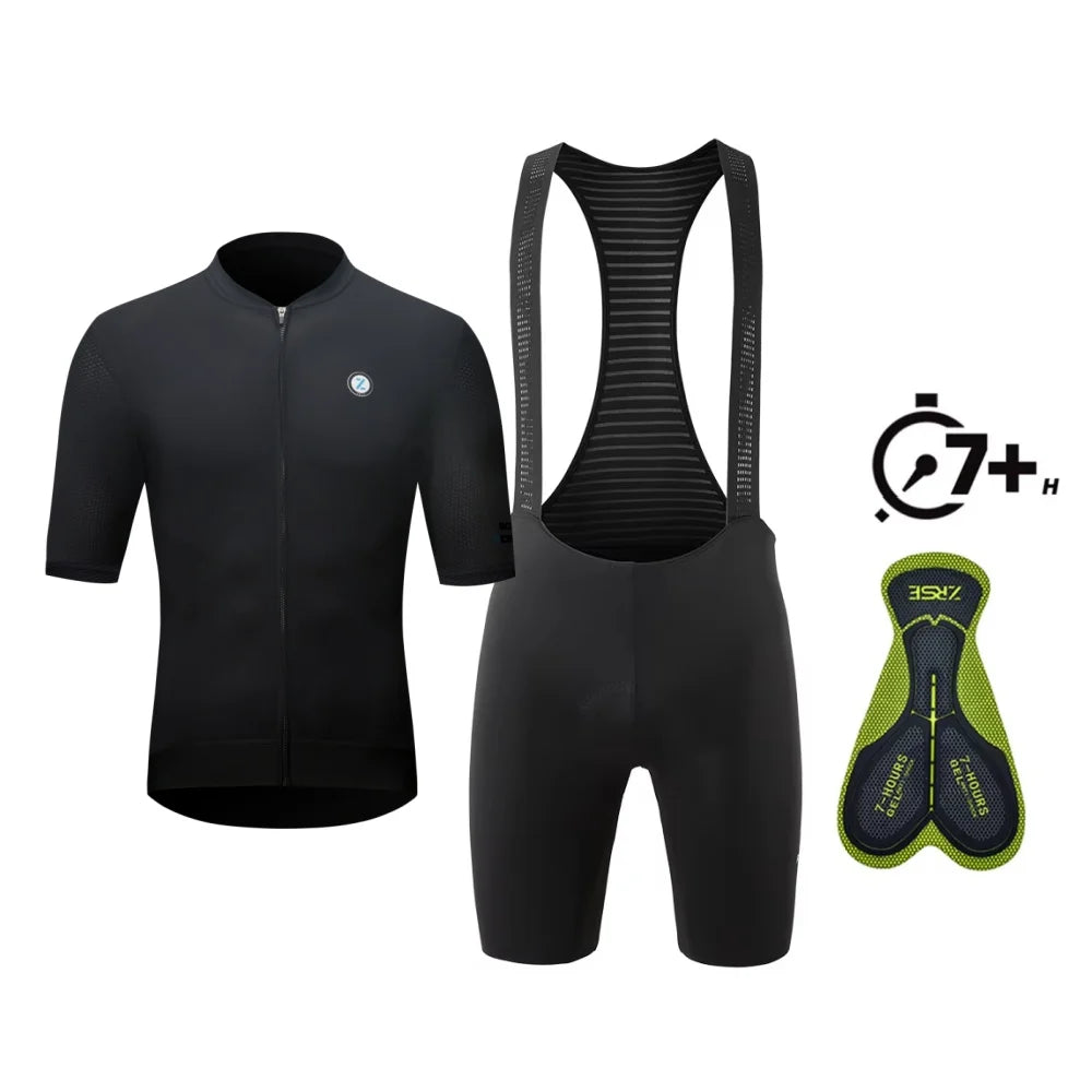 ZRSE Men's Short Sleeve Jersey & Padded Bib Shorts Set Quick Dry Breathable Lean Lightweight for Road Bike MTB Gym Sports