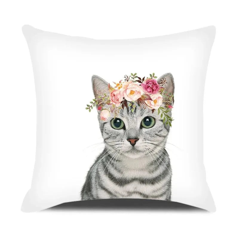 Adorable Pets With Flower Double-sided Printed pillow cover Short plush Suitable living rooms bedrooms sofas throw cushion cover