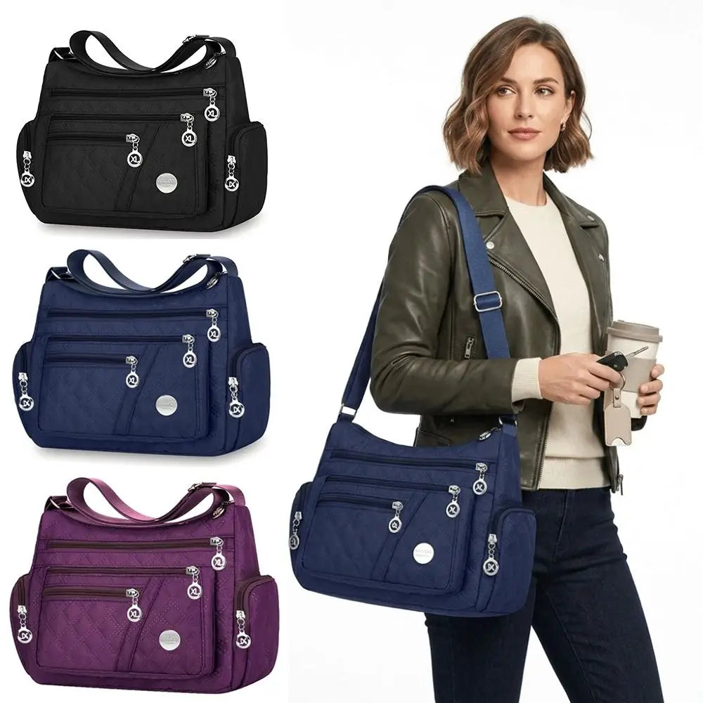 Square Shape Crossbody Bag Oxford Zipper Closure Middle-aged Mother's Bag Multi-layer Large Capacity Messenger Bag's Daily Use