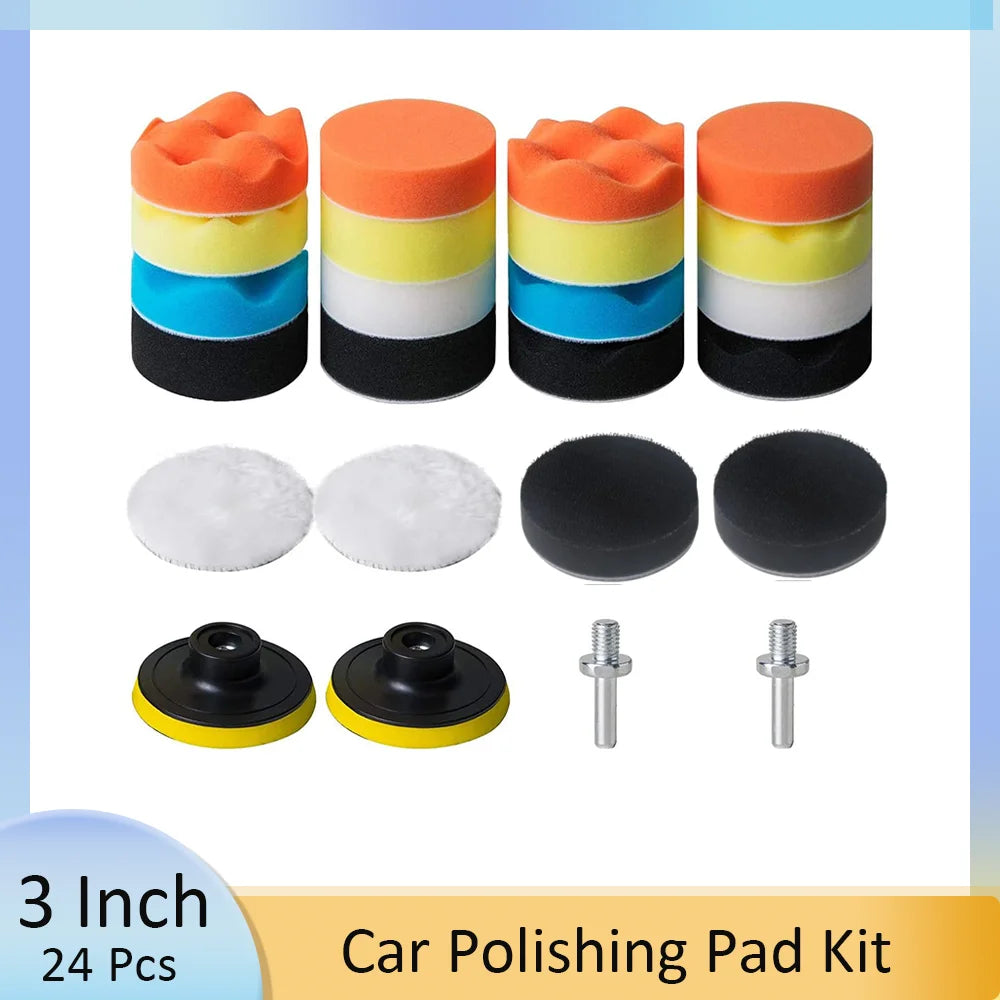 24 Pcs 3 Inch Sponge Polishing Pad Kit Cushion for Detailing Car Polishing Beauty and Waxing Cleaning Drill Polishing Kit