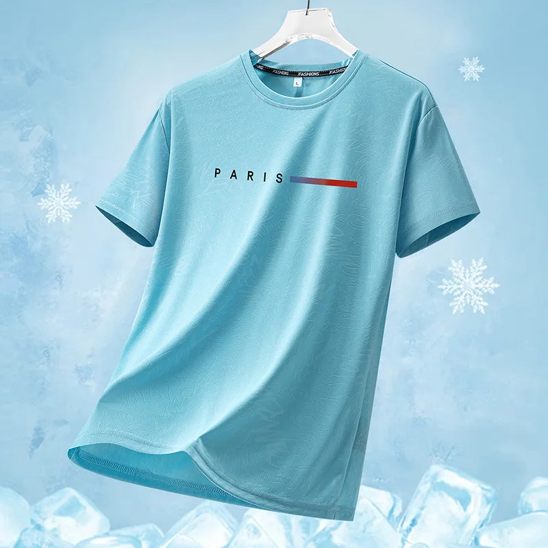 Summer Outdoor Mountaineering Hiking Sweat Absorbing Quick Drying Ice Silk T-shirt Fashion Trend Round Neck Short Sleeve T-shirt