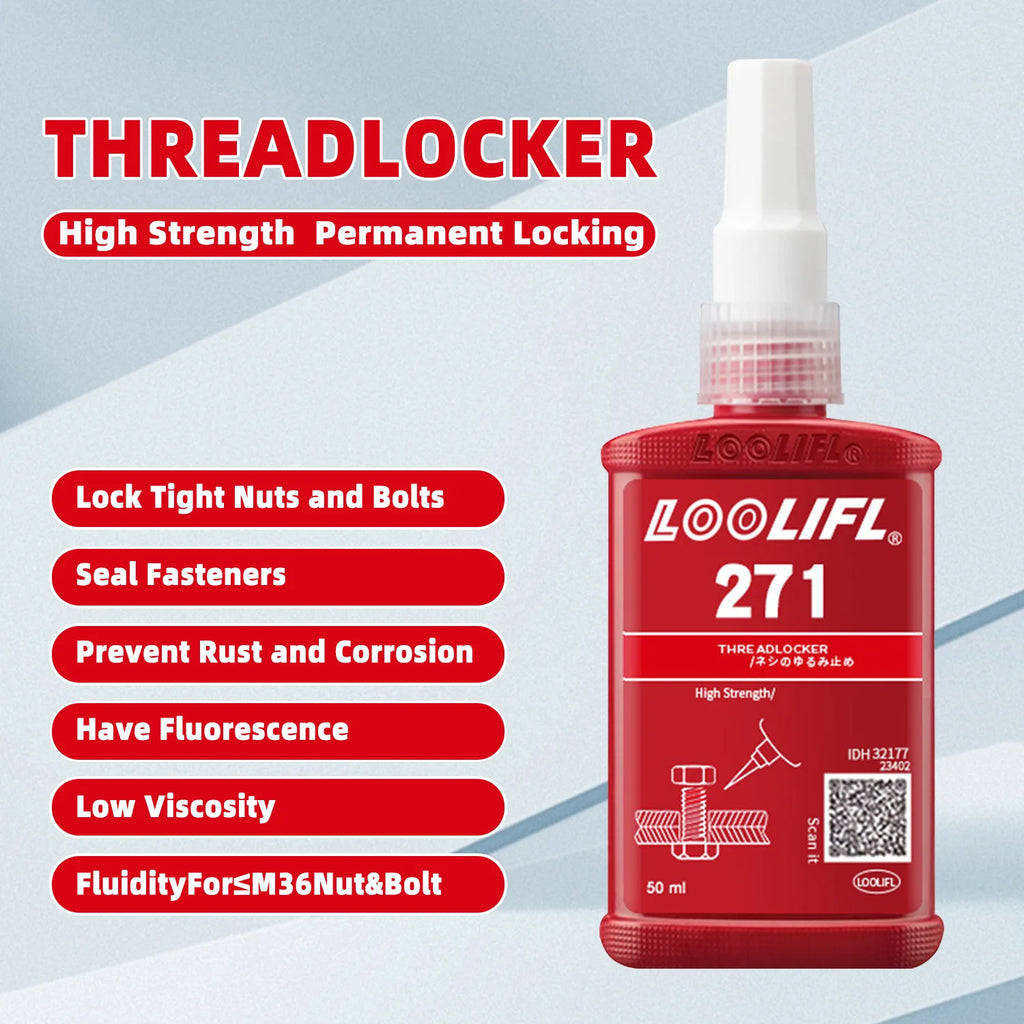 High Strength 271 Thread Locker Adhesive Anti Vibration Anti Impact Screw Lock Glue Heat Resistant Metal Bolt Nut Fastening 10ml