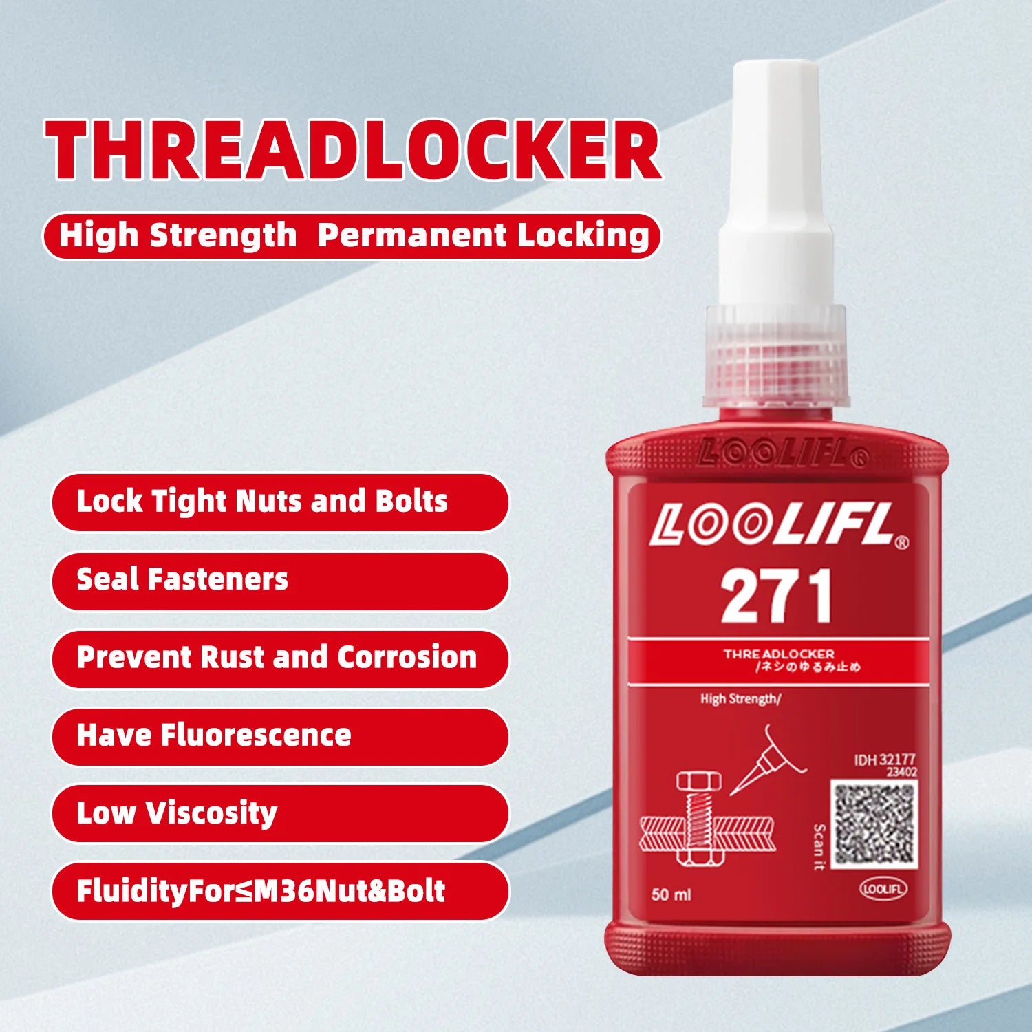 High Strength 271 Thread Locker Adhesive Anti Vibration Anti Impact Screw Lock Glue Heat Resistant Metal Bolt Nut Fastening 10ml
