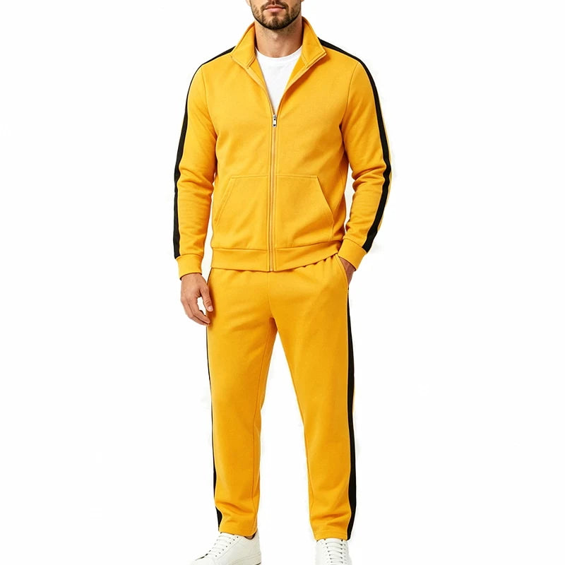 Men's two-piece loose casual commuting simple zip-up stand collar jacket and sweatshirt set, breathable and not stuffy