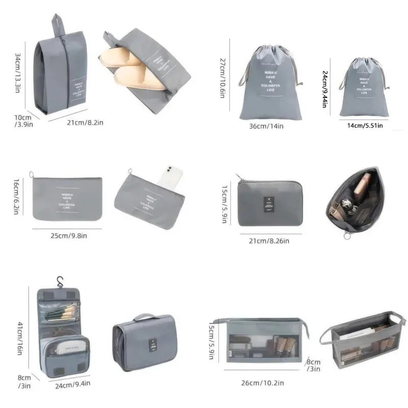 8Pcs/Set Travel Organizer Storage Bags Suitcase Packing Cubes Cases Travel accessories Wardrobe Luggage Clothes Shoe Pouch