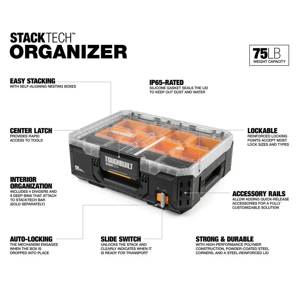 TOUGHBUILT 11-Compartment Large Plastic Small Parts Organizer Includes 8 Deep Bins and 4 Dividers