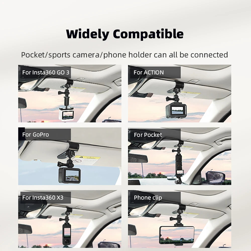 BRDRC Car Sun Visor Mount for DJI Pocket 4 3/Insta360 X5/Ace Pro 2/GoPro Hero/Action 5 Pro Camera Smartphone Accessories