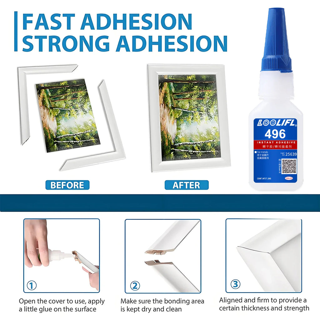 Loolifl New Upgraded 1-25Pcs Super Glue 496 Strong Cyanoacrylate Instant Adhesive, Quick-Drying in 5 Seconds, Waterproof and Stable, Universal Bonding Tool