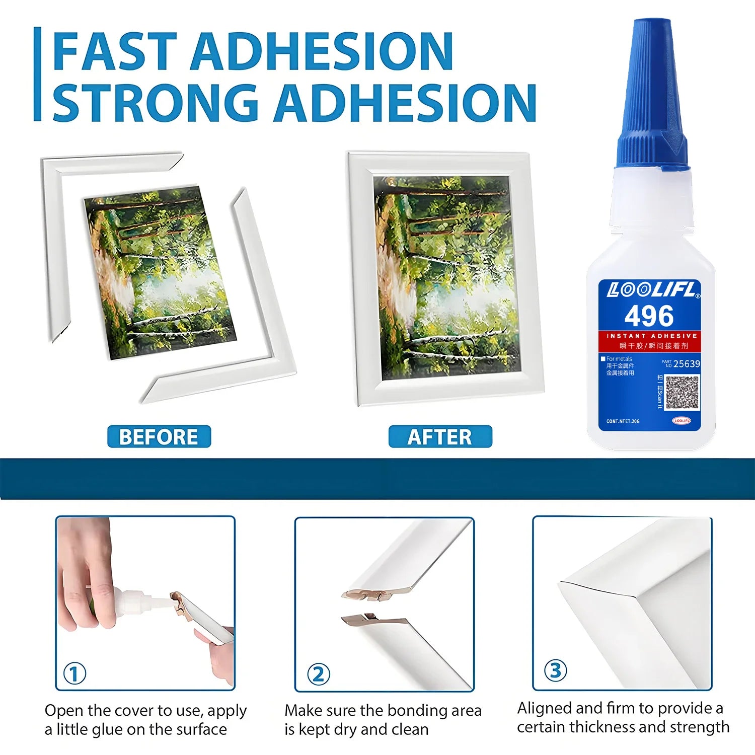 Loolifl New Upgraded 1-25Pcs Super Glue 496 Strong Cyanoacrylate Instant Adhesive, Quick-Drying in 5 Seconds, Waterproof and Stable, Universal Bonding Tool
