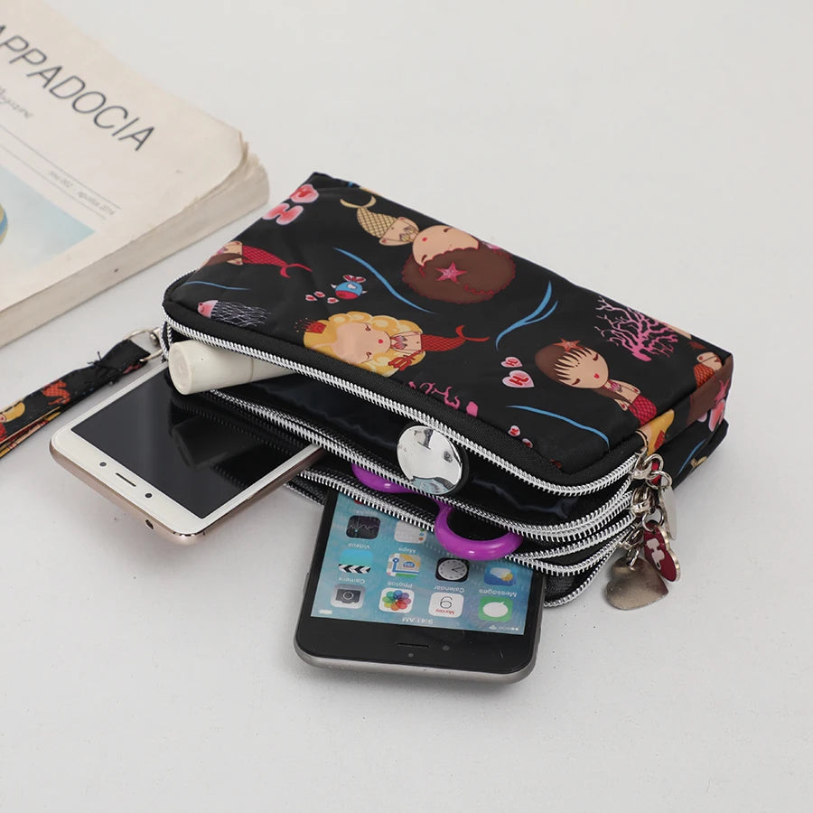 Fashionable clutch for women, long 3-zipper large-capacity wallet, multi-functional mobile phone bag, coin purse