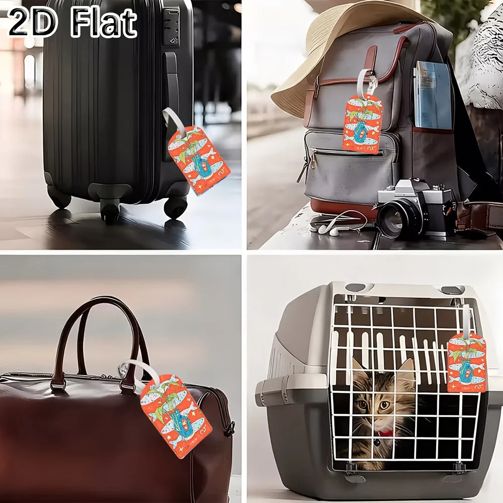 Luggage Tag, Cute Cartoon Fish & Plant Pattern Travel Suitcase Baggage Identifier Name Tag for Luggage Bags Accessories