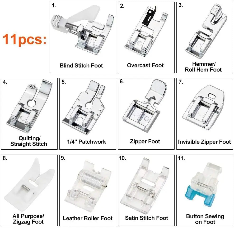 11Pcs Presser Feet Set - Walking Foot Kit for Brother, Singer, Babylock, Janome, Toyota Low Shank Sewing Machines