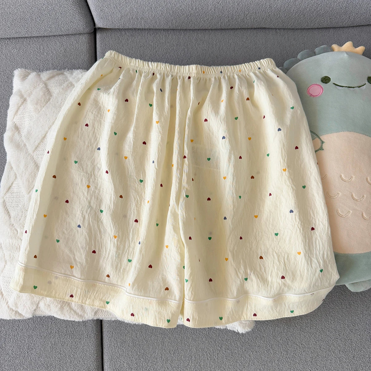 Women's Summer Thin Pajamas with Heart-Shaped Pattern, Short-Sleeved Shorts, Sweet and Cute, Can Be Worn Outside in Summer, Two-Piece Home Wear Set