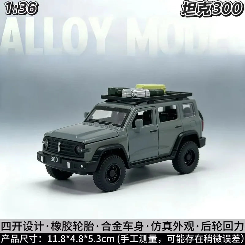 1:36 Scale Tank 300 Alloy Diecast Model Premium Off-Road Vehicle with Detailed Wheels for Collection Gift Ornament Display