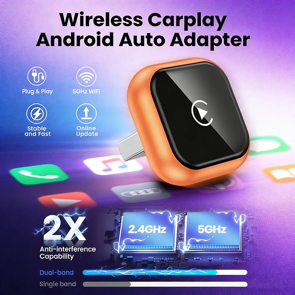 2026 New Mini Slim [USB C], 2-in-1 Wireless CarPlay Adapter & Android Auto Adapter, Plug & Play, 5s Auto-Connect Wireless Carpla