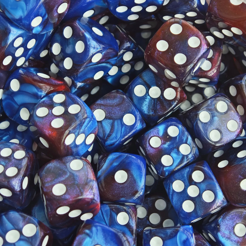 16MM Blue and Red Shiny Starlit Sky D6 Dice Set Warhammers 40K Dungeons and Dragons Board Game