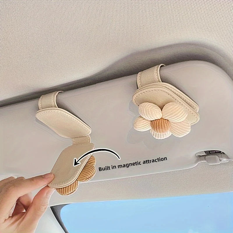 Car Sun Visor Eye Clamp Magnetic Floral Design Glasses Frame Car Sun Visor Clamp Decoration Multifunctional Bill Clip Women Auto