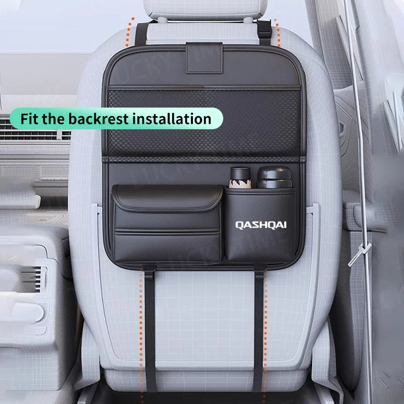 Car Seat Back Organizer Backseat Storage Bag with Foldable Table Tray Tablet Holder Tissue Box For Nissan Qashqai J10 J11 J12