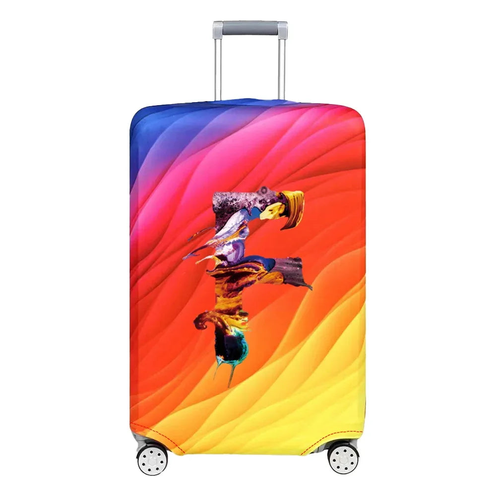 Luggage Cover Travel Suitcase Protective Cover Paint Letter Pattern Dust-Proof Stretch Fabric for 18-32 Inch Baggage Case
