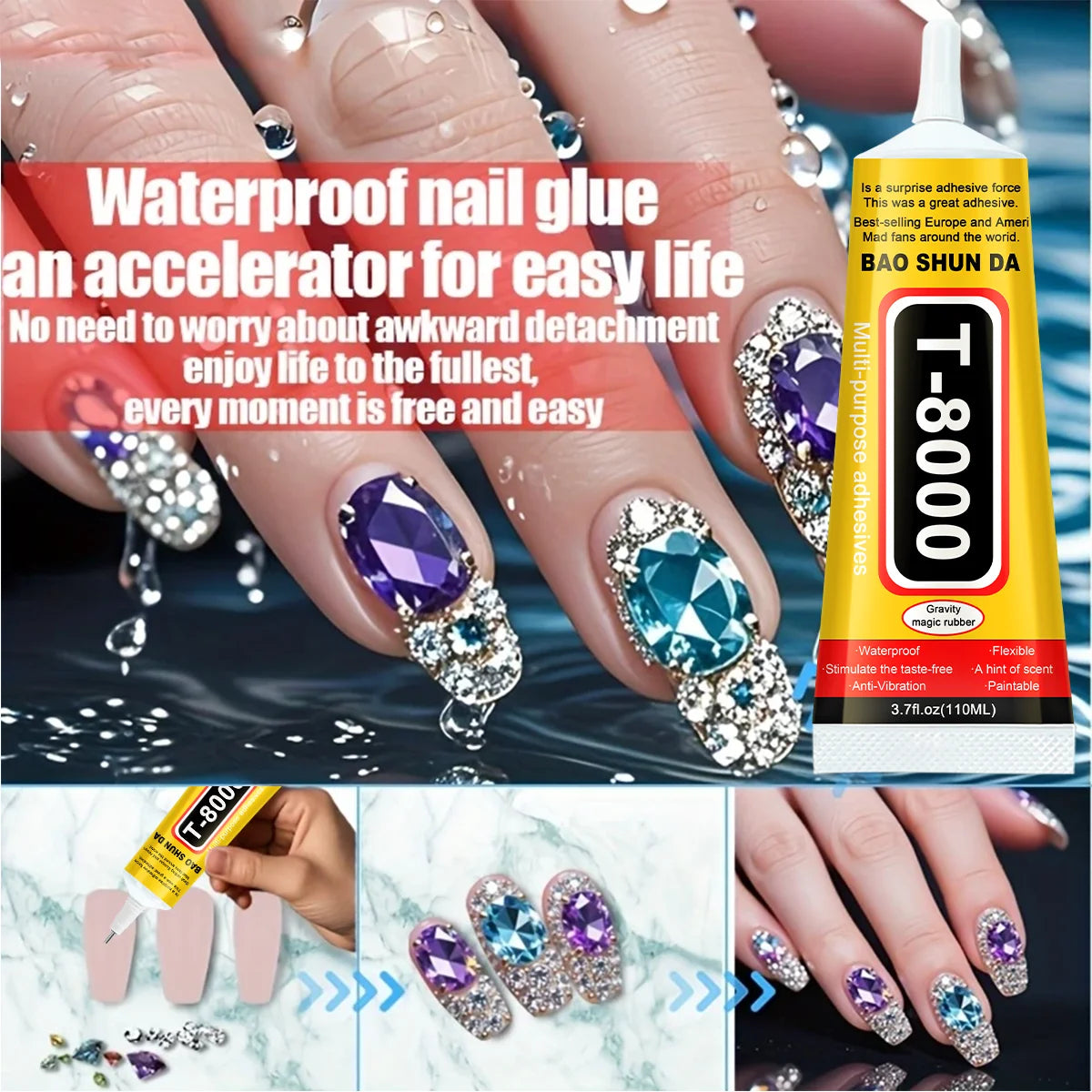 T8000 Mobile Phone Adhesive Glue, Multifunction T8000 Electronic Glue for Phone Repair, Adhesive Glue for Screen, Jewelry, Transparent Glue, T-8000 Sealant, Superglue