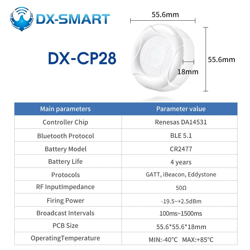 DX-SMART 120m Long Range size Smallest Eddystone ibeacon Ble Bluetooth Beacon DX-CP28 iot device for indoor tracking beacon