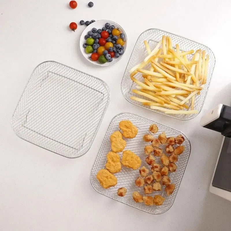 Multi Functional 304 Stainless Steel Air Fryer Accessories Stackable Rack Non-stick Airfryer Tray Grill Basket Kitchen Gadgets